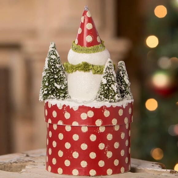 Bethany Lowe Joy Snowman on Box Michelle Allen Red & White Polka Dot NEW - Picture 2 of 2